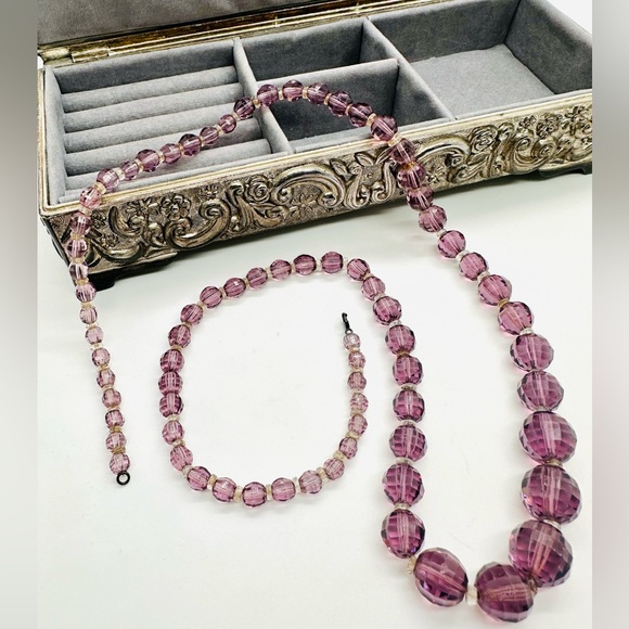 Vintage Art Deco Amethyst Czech Glass Bead Necklace 💜 - Picture 17 of 17